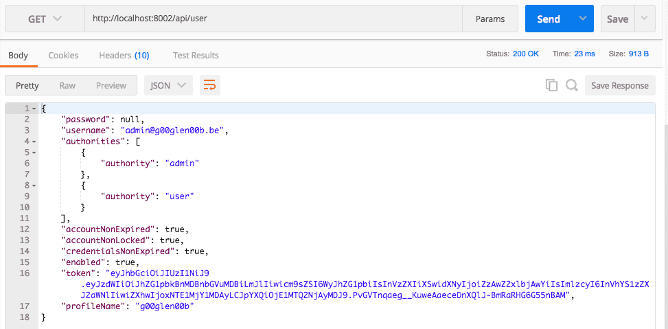 Postman user API call